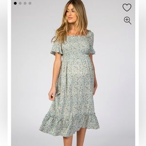 Light Blue Floral Ruffle Midi Dress